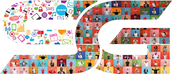 Social Googol logo: the letters S and G filled with marketing icons and portraits of people